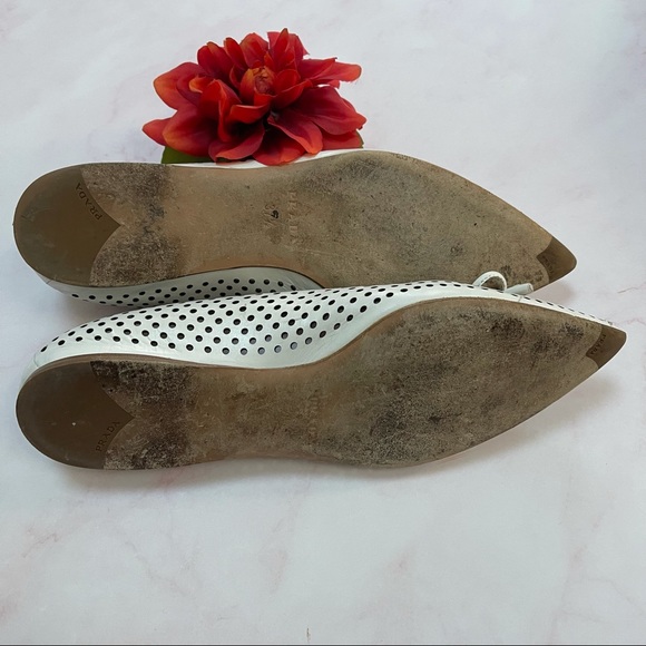 PRADA White Perforated Leather Bow Pointed Toe Ballet Flats 37 1/2 AUTHENTIC - Picture 7 of 8